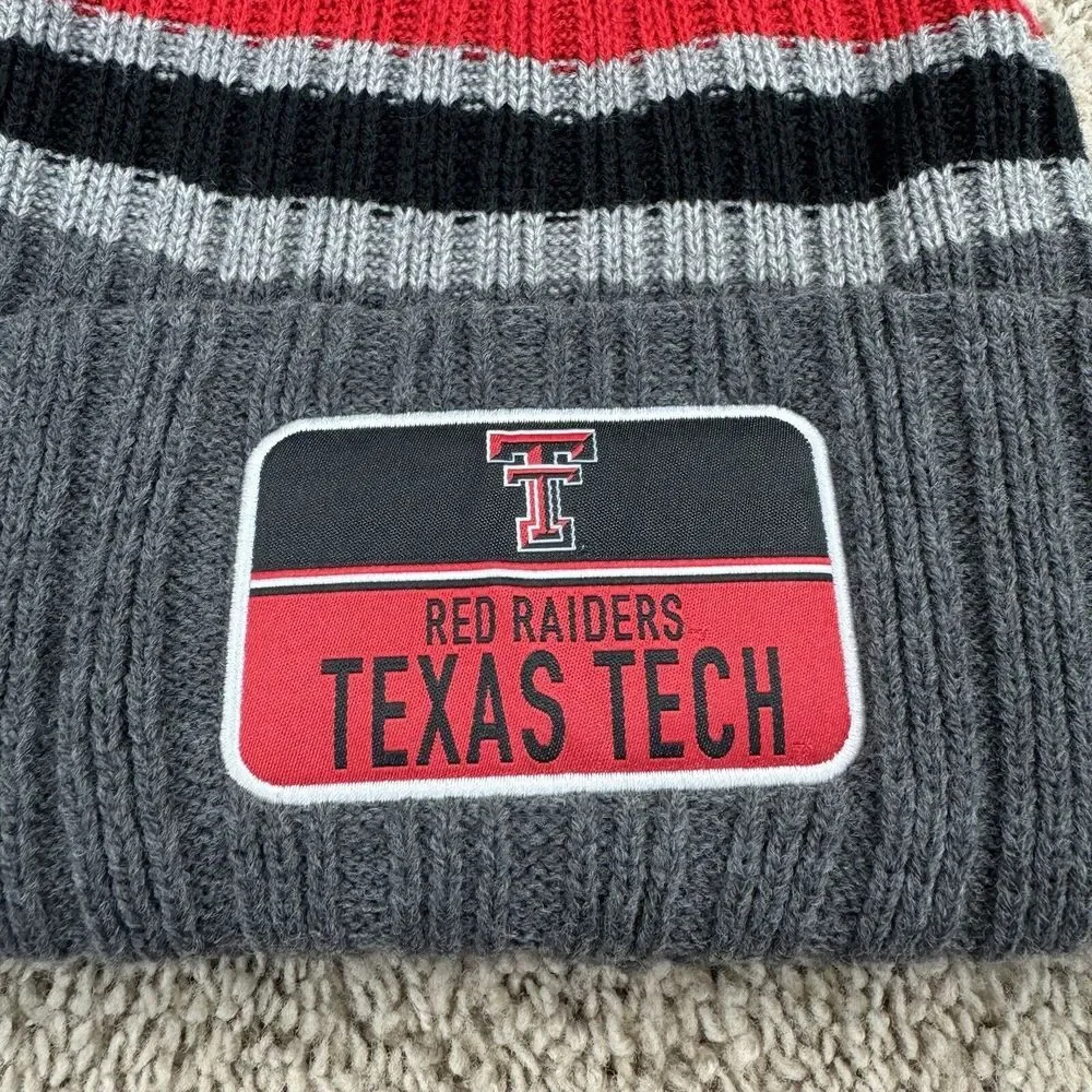 Texas Tech Red Raiders 47 Beanie Gray Stack Striped Patch‎ Pom Cuffed Knit Hat